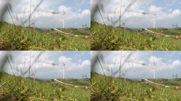湖南永州仰天湖草原发电风车镜头