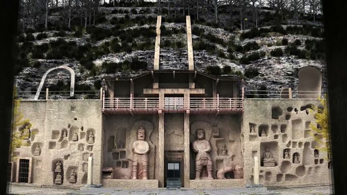 三维古建筑动画周祖陵北石窟寺普照山