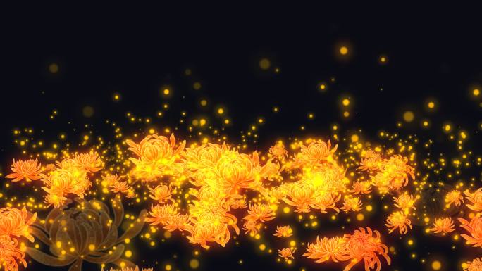 4K金色菊花金色粒子海洋背景素材