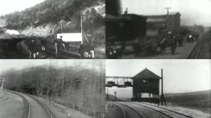 上世纪20年代早期初期铁路建设铁轨老火车