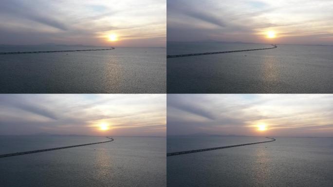 4K-原素材-夕阳下胶州湾大桥航拍