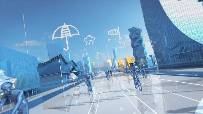 骑自行车经过城市三维动画