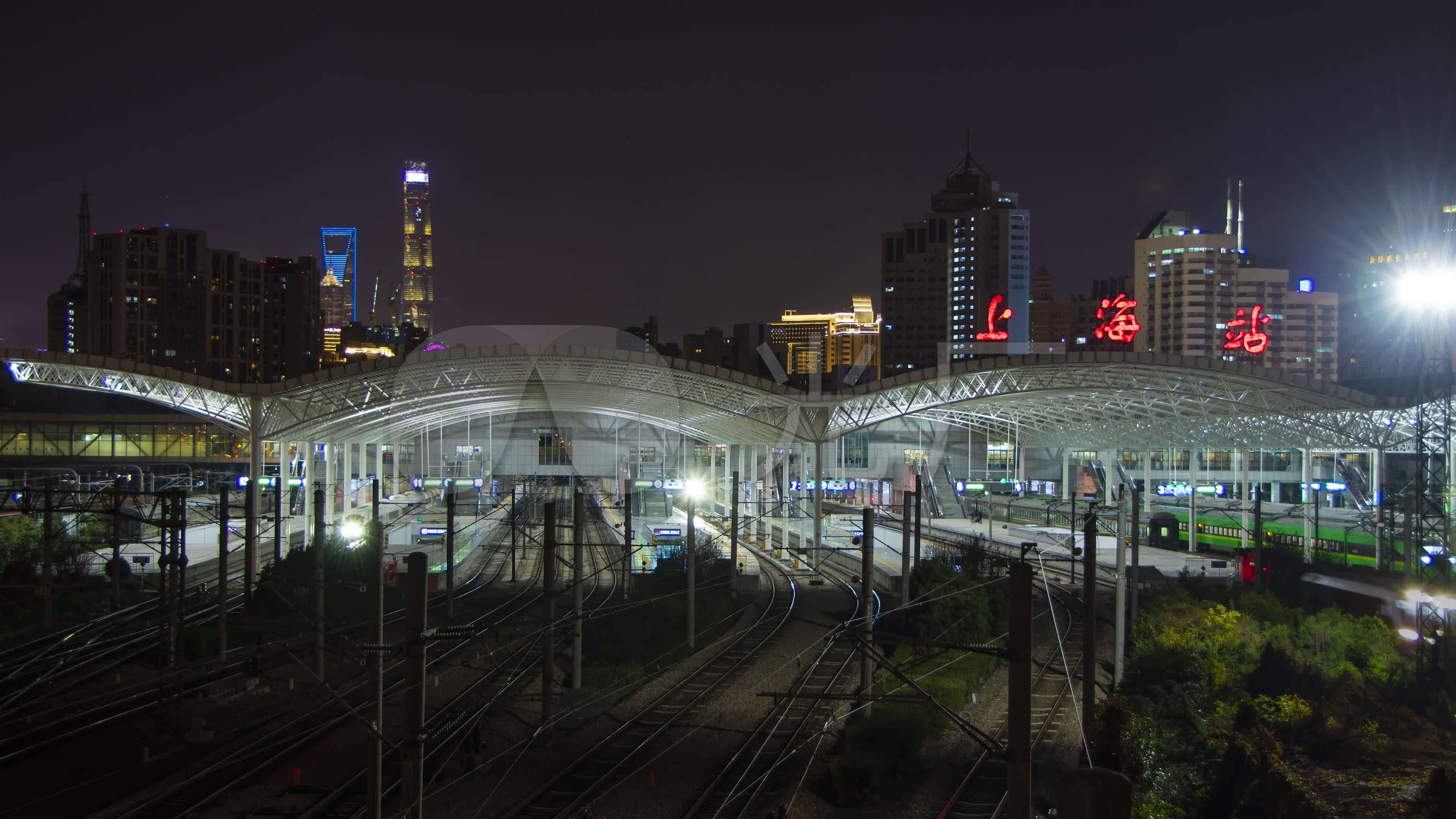 上海火车站夜景4k_3840x2160_高清视频素材下载(编号:4117923)_实拍