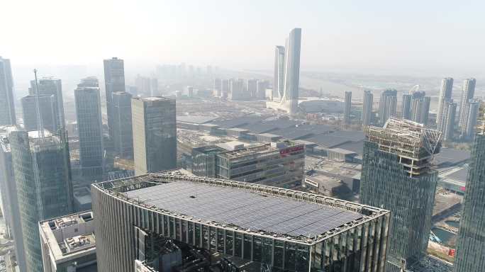 南京河西cbd高楼大厦城市景观航拍