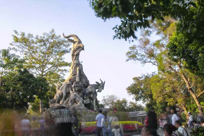 4K延时拍摄广州越秀公园著名景点五羊雕塑