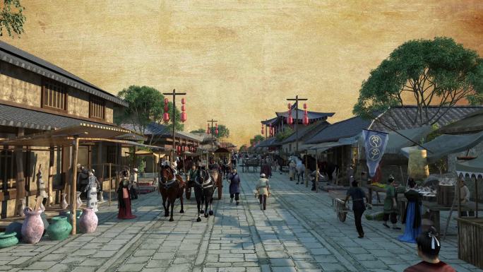 古代春秋时期商业街全景