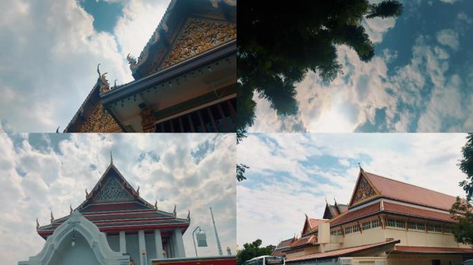 泰国建筑雕塑神兽泰国庙蓝天白云