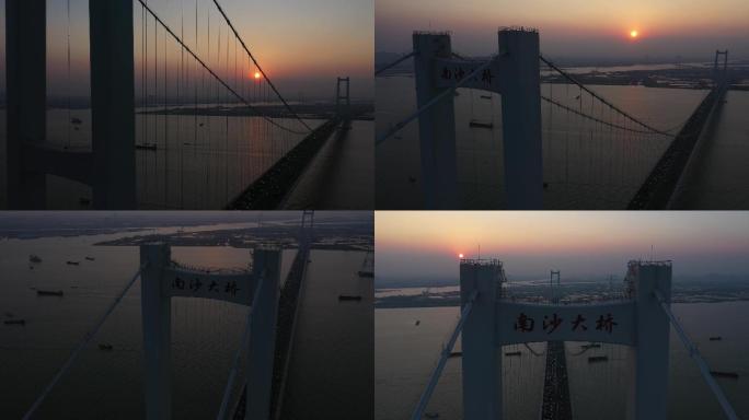 4K航拍大桥广州南沙大桥黄昏5