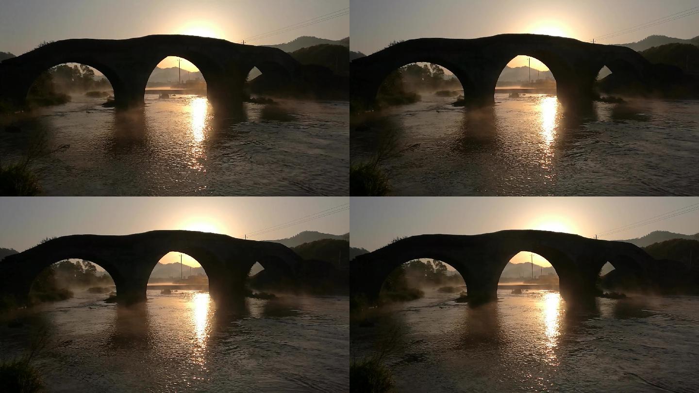 夕阳河流小桥
