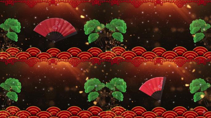 年会中国风红色节日扇子舞台粒子光效
