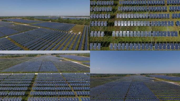 大面积太阳能发电航拍光伏发电真实拍摄