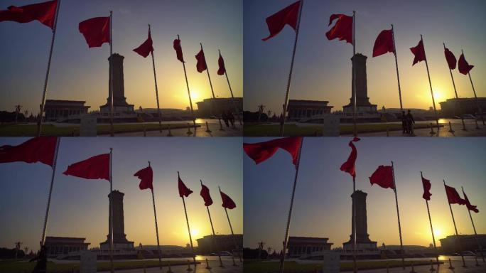 4k夕阳下天安门人民英雄纪念碑实拍