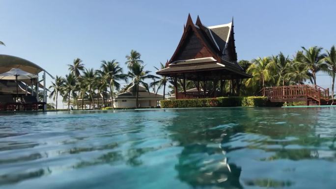 度假酒店泳池水面波纹东南亚安静