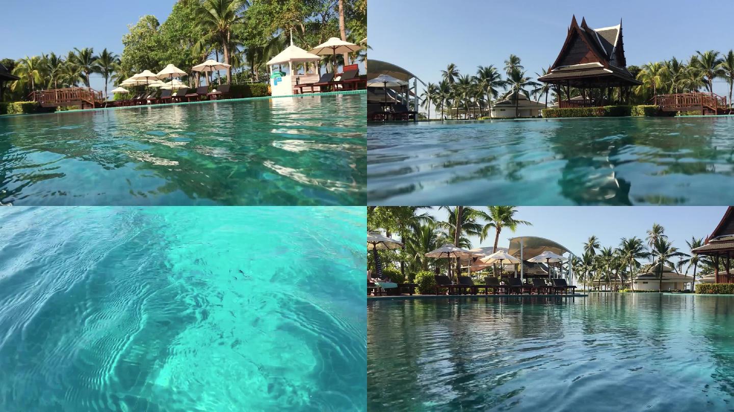 度假酒店泳池水面波纹东南亚安静
