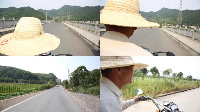 农民扛起锄头骑农用车到田间农作2