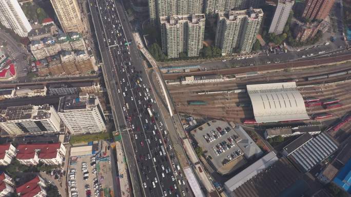 4K-原素材-上海南北高架路航拍