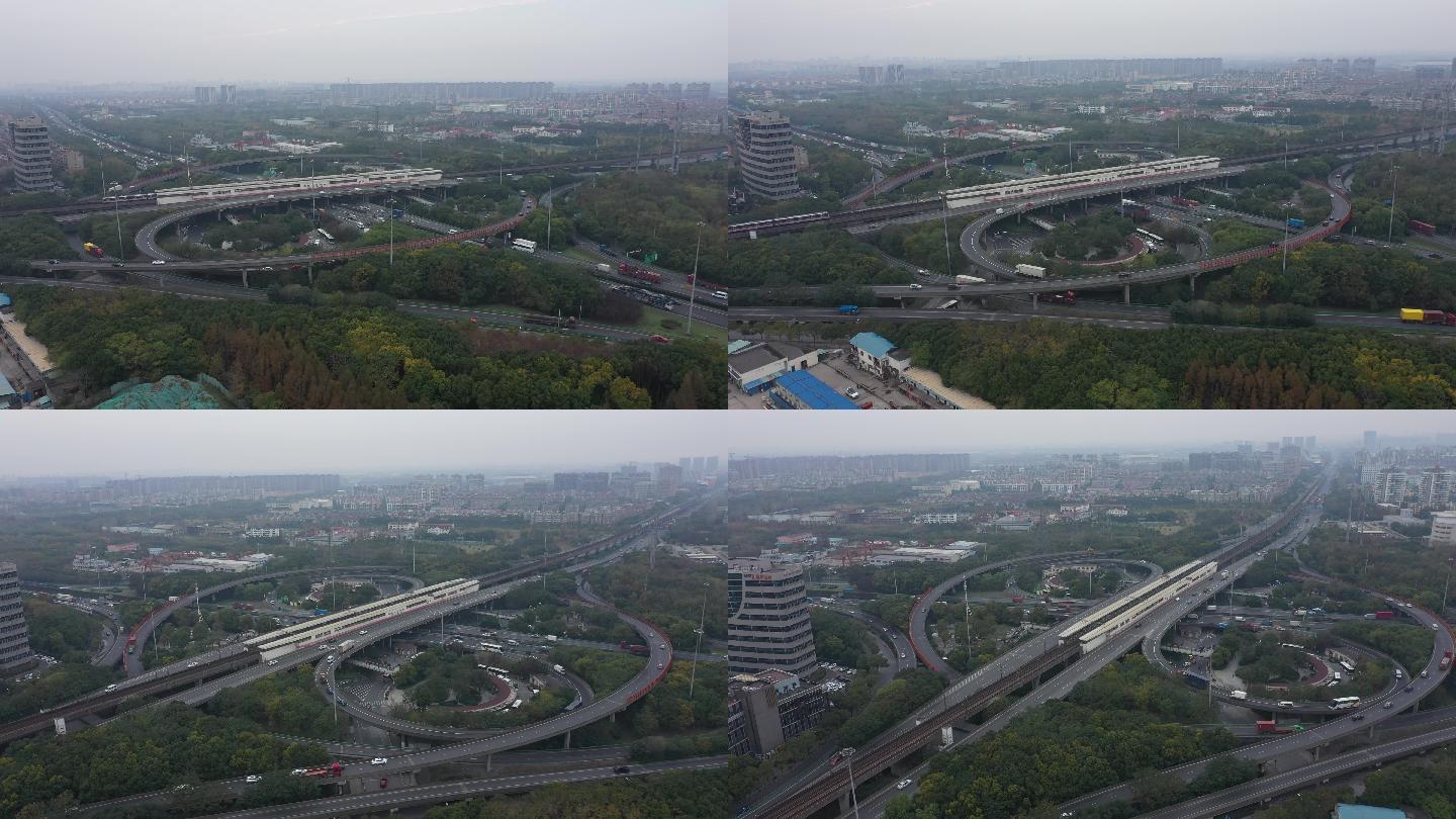 4K-原素材-上海共富新村立交桥航拍