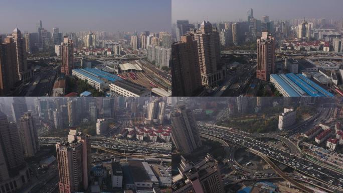 4K-原素材-上海天目中路立交桥航拍