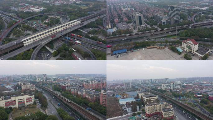4K-原素材-上海共富新村地铁立交桥航拍