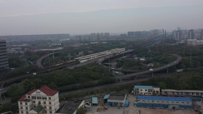 4K-原素材-上海共富新村立交桥航拍