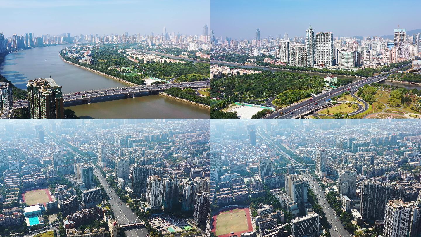广州鸟瞰马路高空，4K高清电影画质