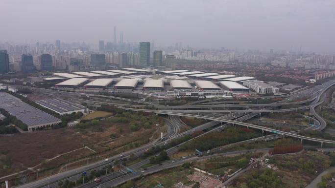 4K-原素材-上海新国际博览中心航拍