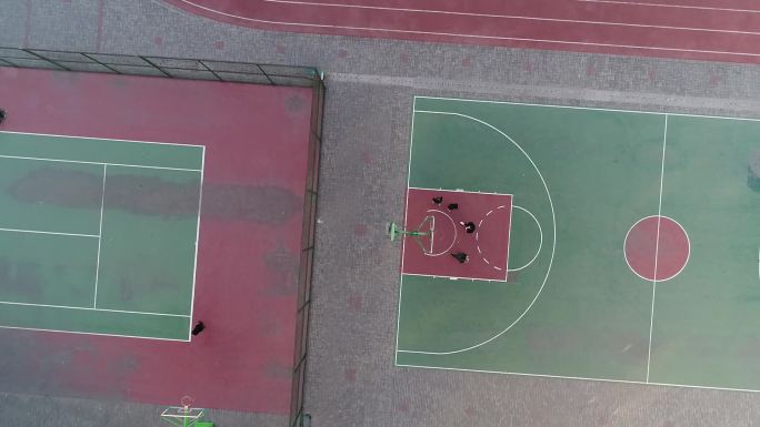 学校操场健康运动篮球航拍