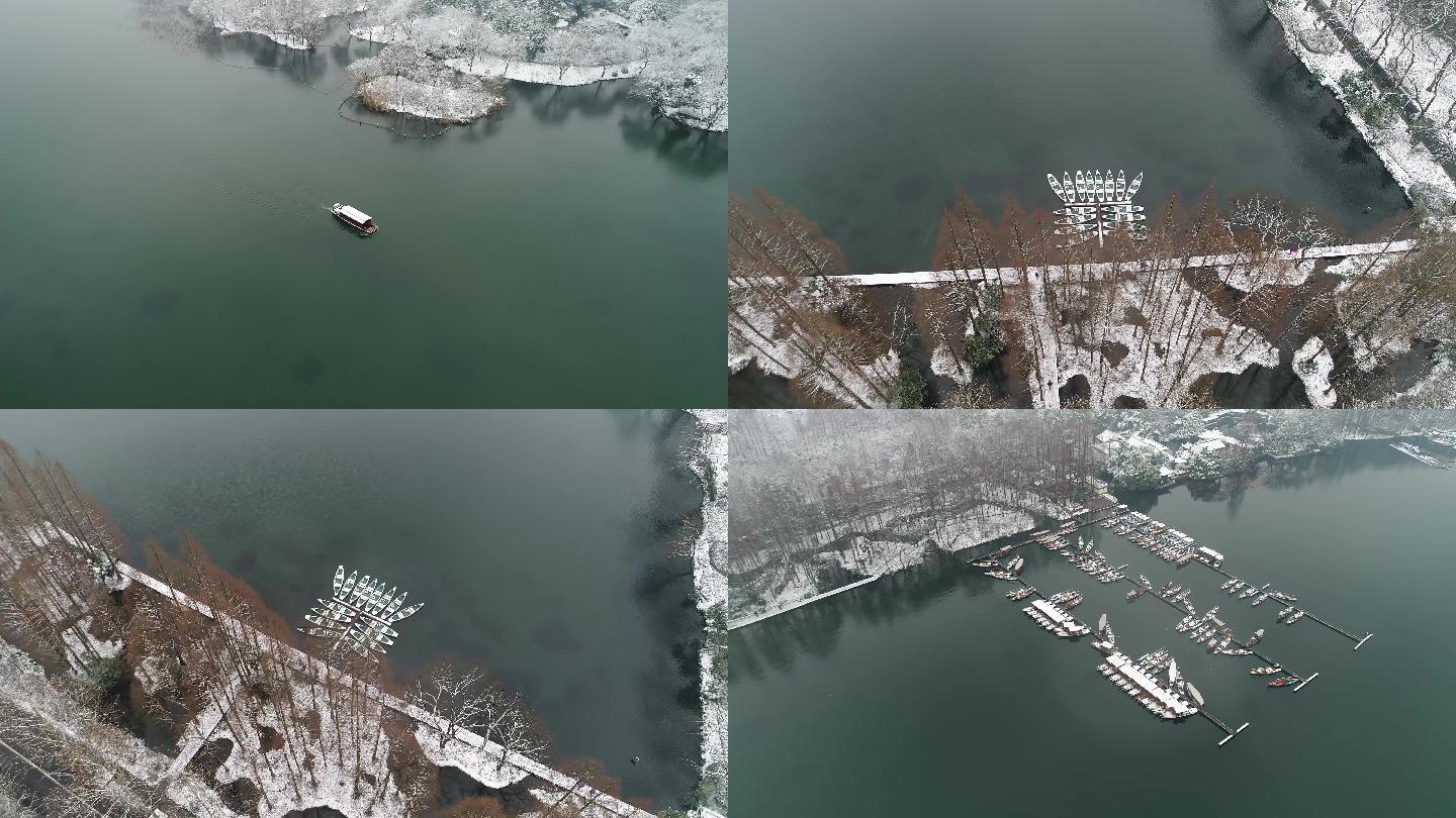 杭州西湖雪景航拍素材5段4K50帧