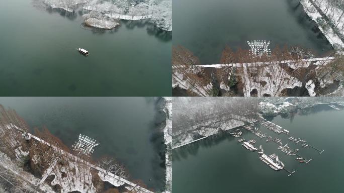 杭州西湖雪景航拍素材5段4K50帧