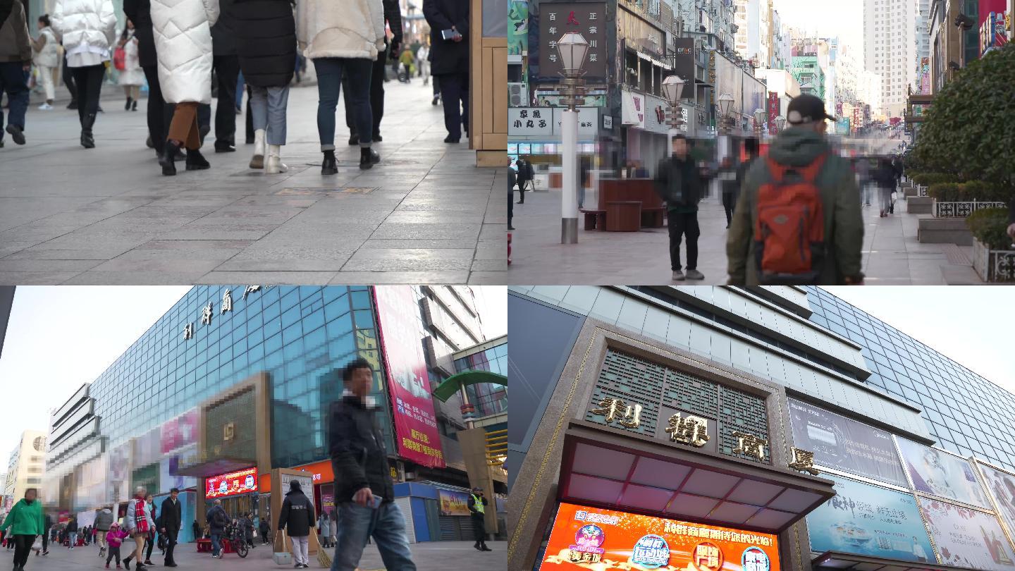 4k原创青岛台东步行街人流视频素材