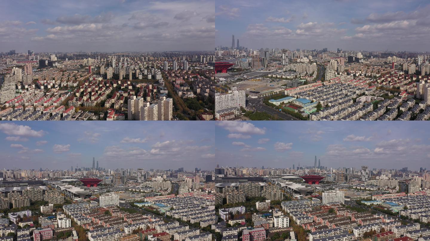 4K-原素材-上海世博商务区航拍