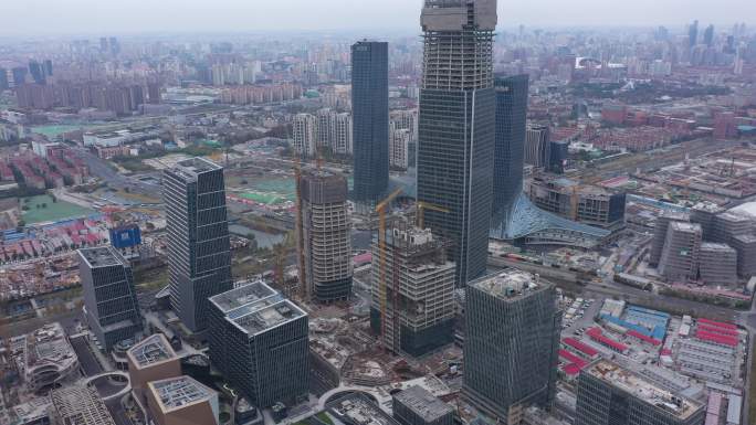 4K-原素材-上海徐汇区在建高楼大厦