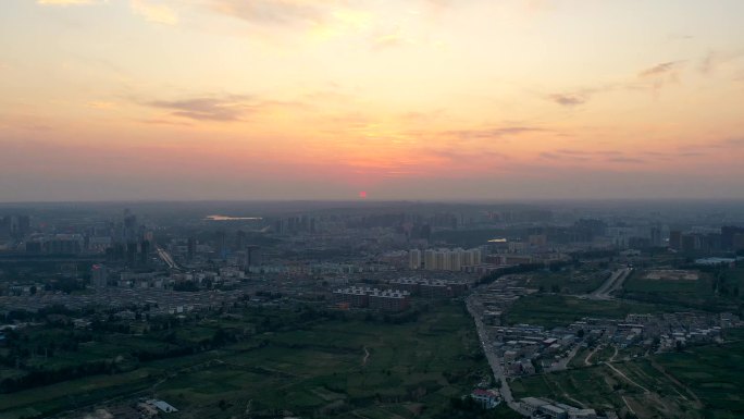 陕西省榆林市日落航拍延时摄影南郊开发区