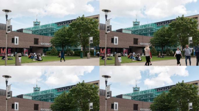 英国纽卡斯尔大学校园人流4K高清延时摄影