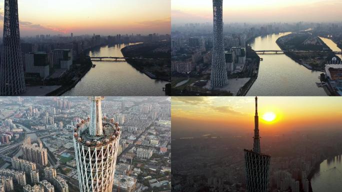 广州航拍4K电影画质广州黄昏、广州塔塔顶