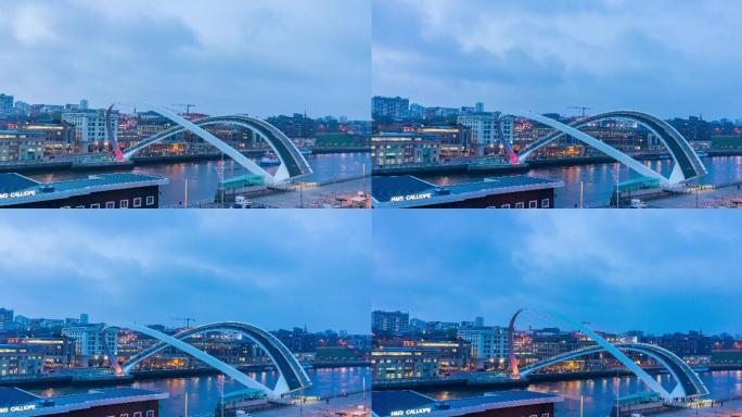 英国纽卡斯尔千禧桥旋转延时摄影4K