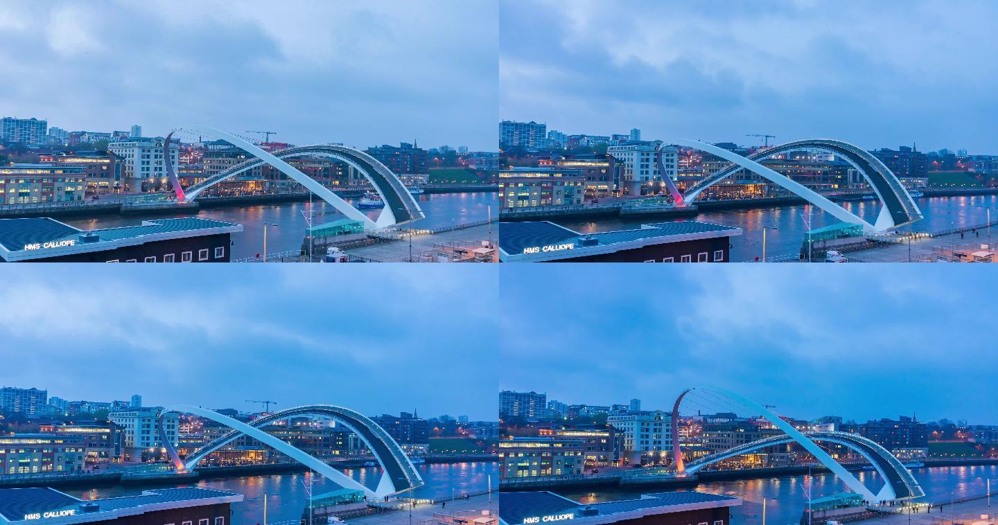 英国纽卡斯尔千禧桥旋转延时摄影4K