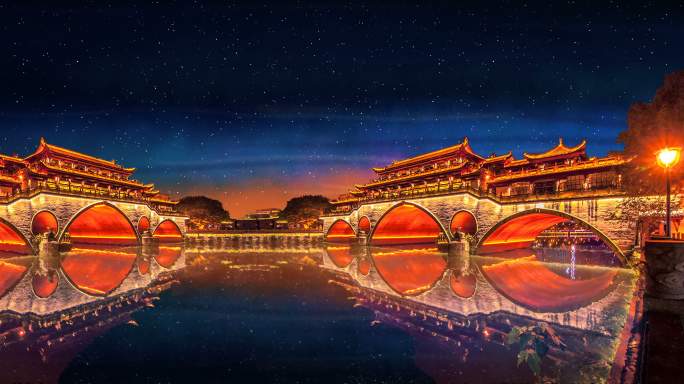 中国风故乡锦里夜景成都安顺廊桥