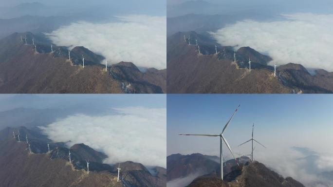 航拍山区云海风力发电9