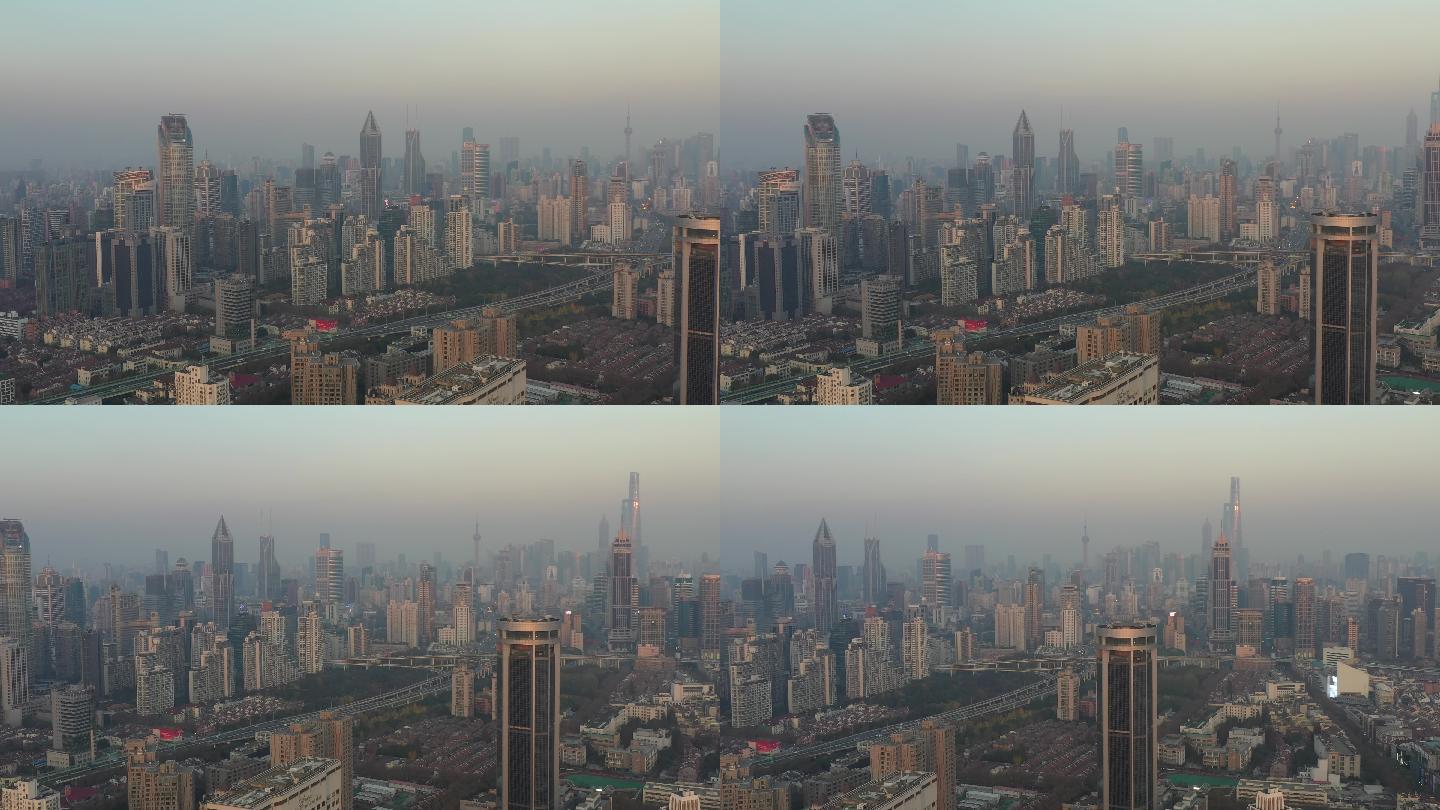 4K原素材-航拍高楼大厦及上海城市全景