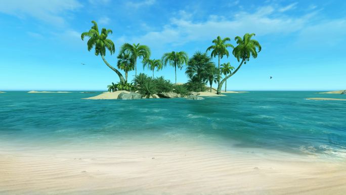 蓝天大海沙滩椰岛