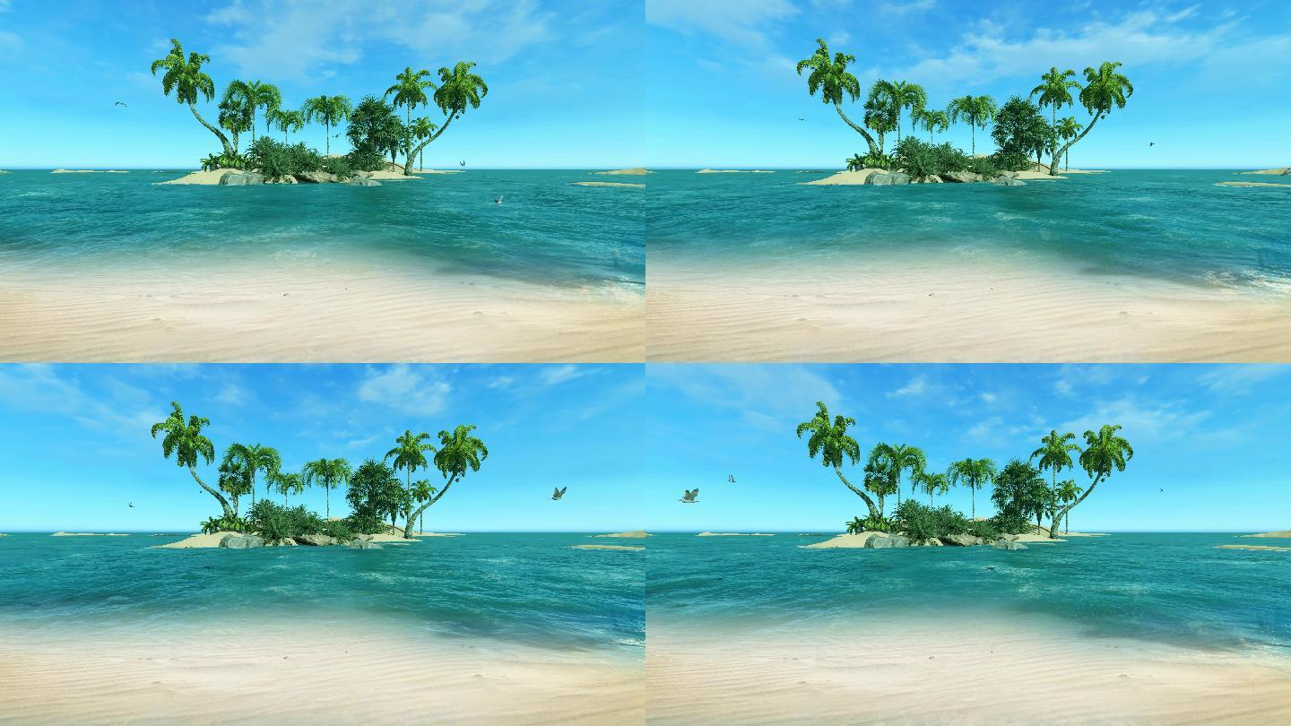 蓝天大海沙滩椰岛