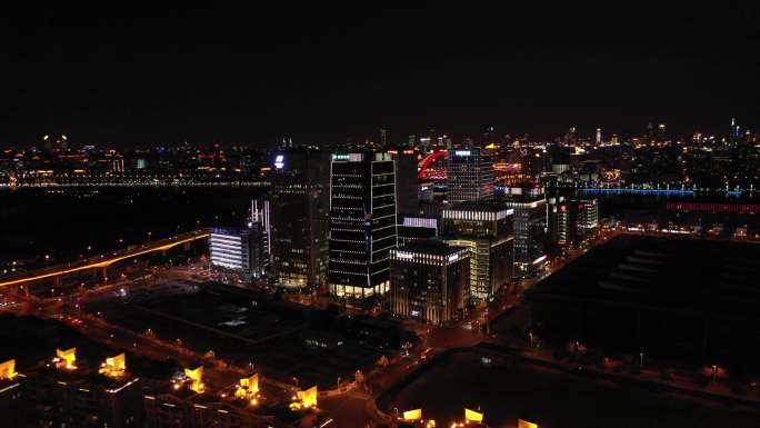 4K-原素材-上海世博CBD夜景航拍