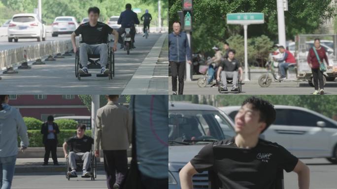 轮椅残疾人过马路视频素材