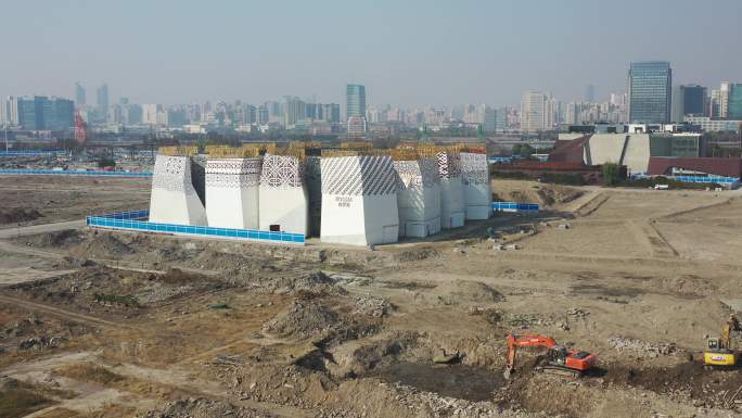 4K原素材-航拍开发建筑中的上海世博园区