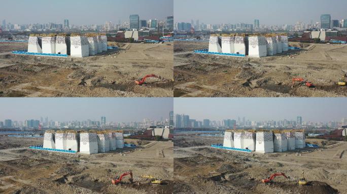4K原素材-航拍开发建筑中的上海世博园区