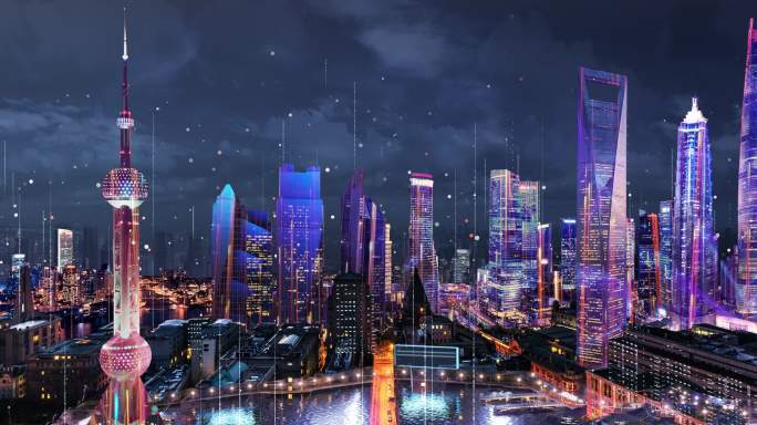 上海夜景酷炫楼体投影循环