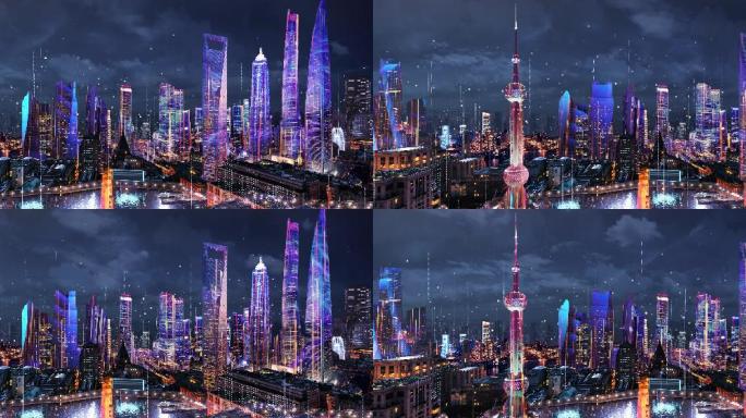 上海夜景酷炫楼体投影循环
