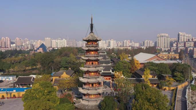 4K-原素材-上海龙华寺航拍