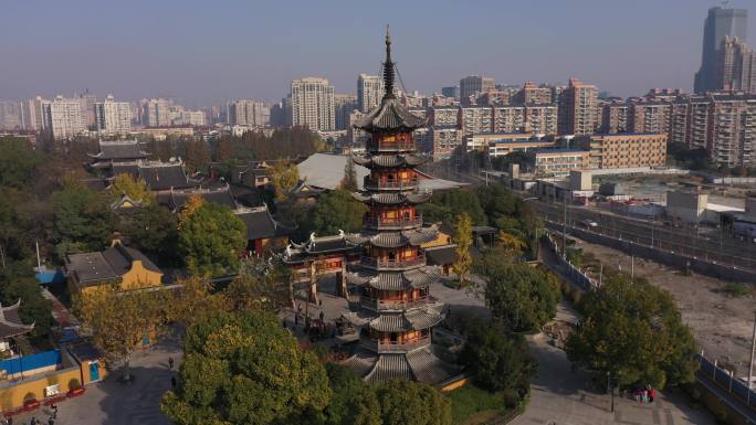 4K-原素材-上海龙华寺航拍